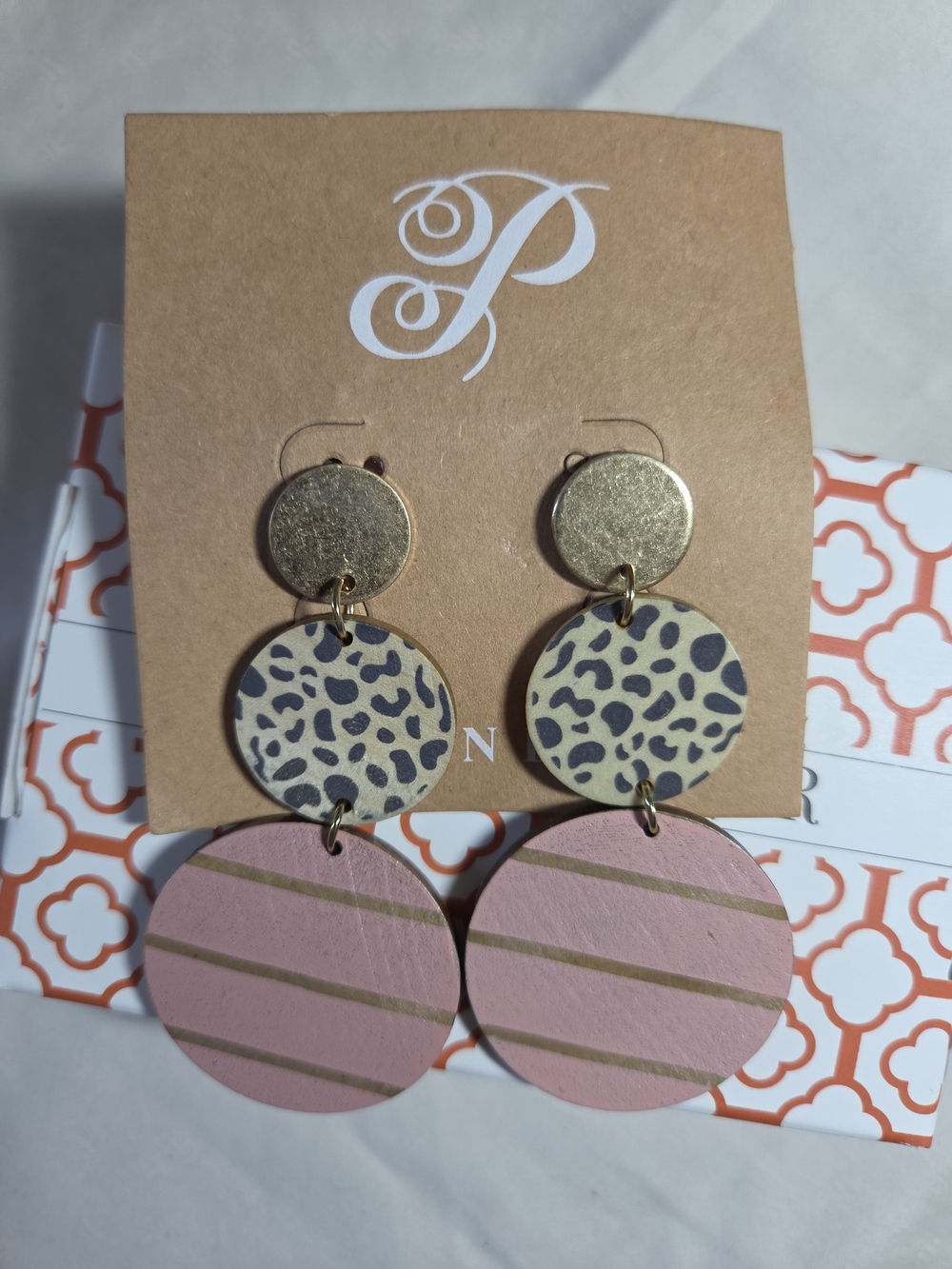Plunder Pink, Gold, Black Leopard & Stripe Drop Earrings